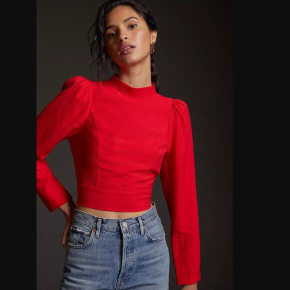 New Anthropologie Maeve Open-Back Blouse Red - New - Size 12 - Picture 2 of 6